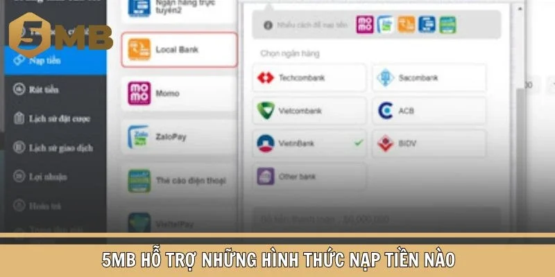 5MB hỗ trợ những hình thức nạp tiền nào
