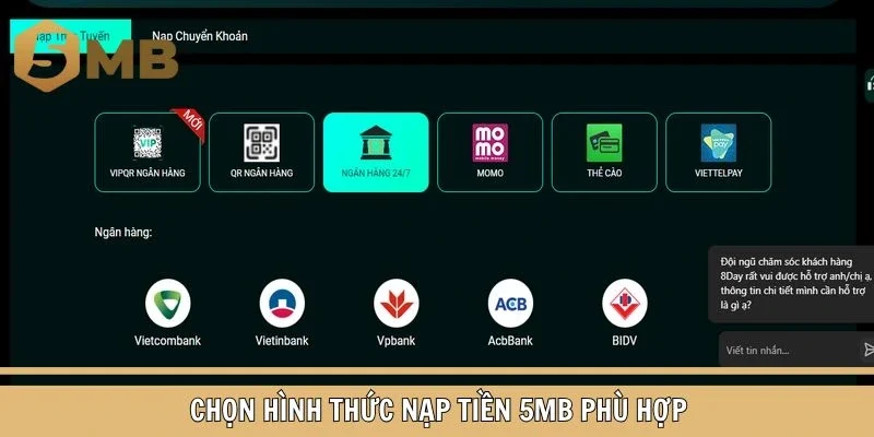 Chọn hình thức nạp tiền 5MB phù hợp